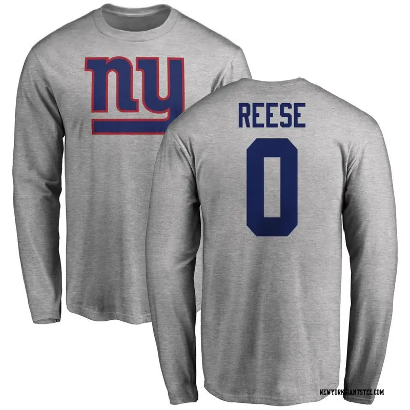 Men's New York Giants ＃0 Arvell Reese Ash Name & Number Logo Long Sleeve T-Shirt