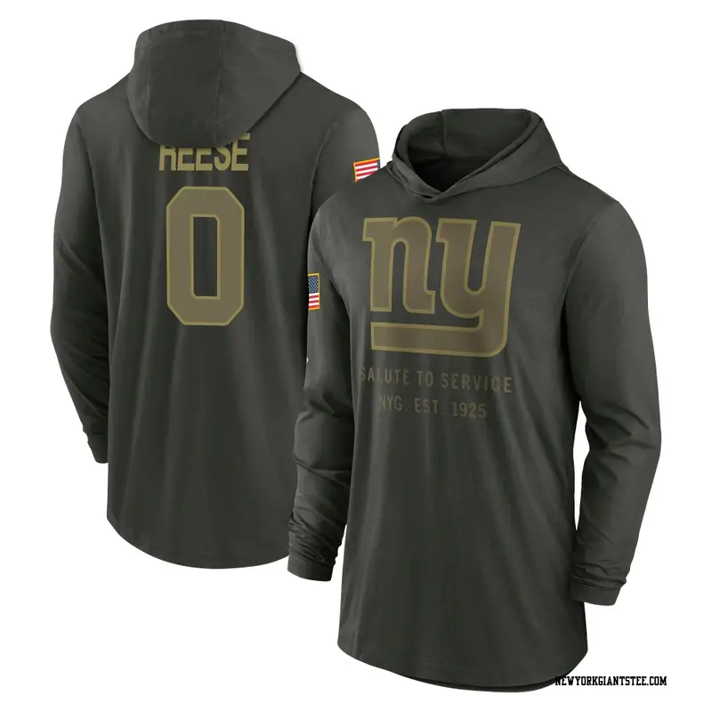 Men's New York Giants ＃0 Arvell Reese Forest/Green 2025 Salute to Service Sideline Lightweight Hooded Pullover Long Sleeve T-Shi
