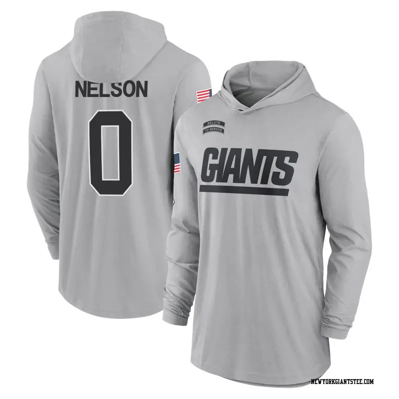 Men's New York Giants ＃0 Braylen Nelson Gray 2024 Salute to Service Lightweight Performance Long Sleeve Hooded T-Shirt