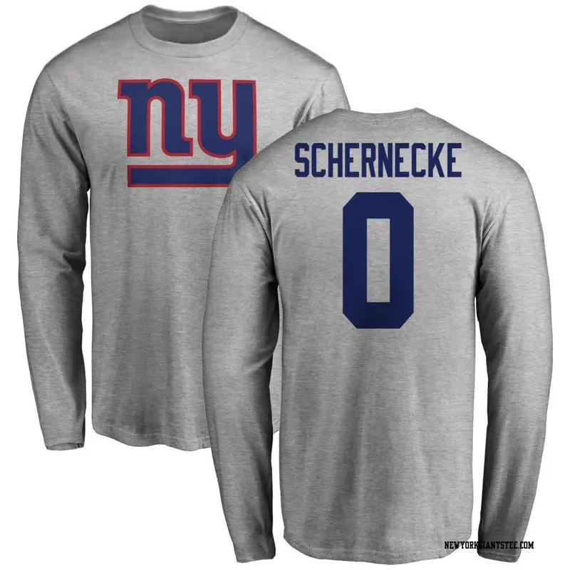 Men's New York Giants ＃0 Ryan Schernecke Ash Name & Number Logo Long Sleeve T-Shirt