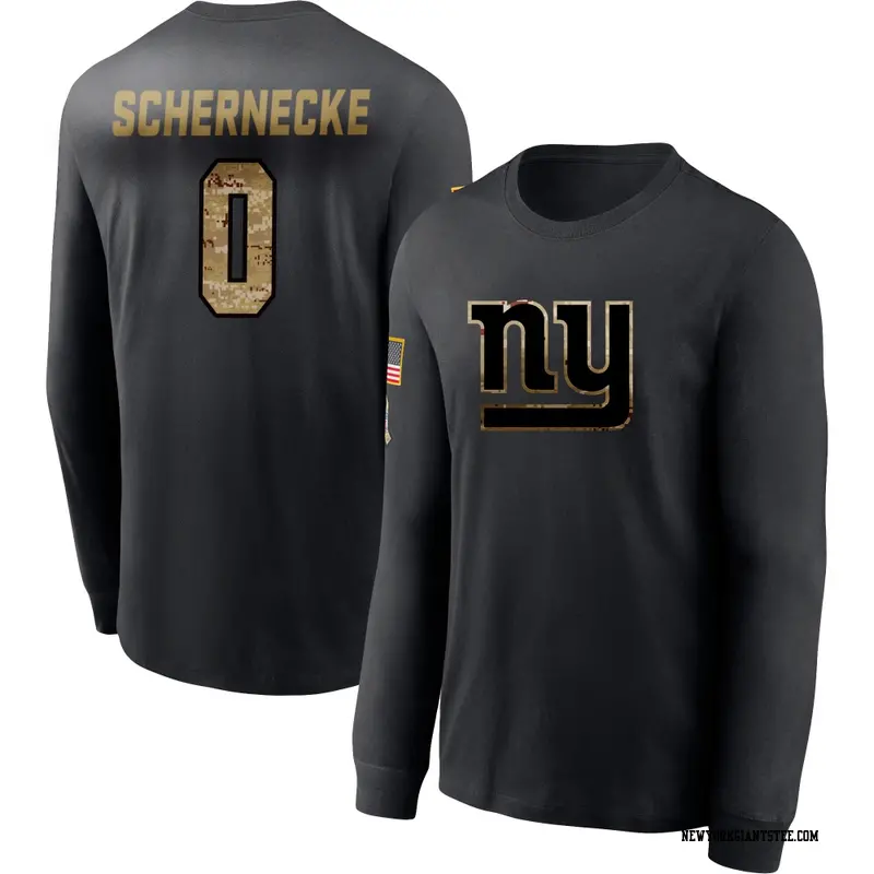 Men's New York Giants ＃0 Ryan Schernecke Black 2020 Salute To Service Sideline Performance Long Sleeve T-Shirt