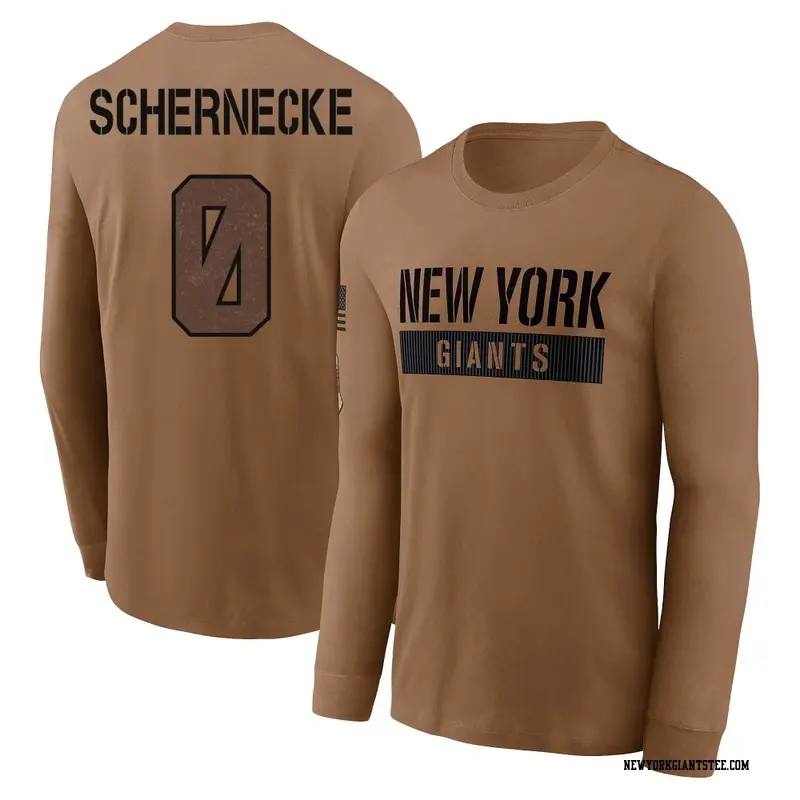 Men's New York Giants ＃0 Ryan Schernecke Brown 2023 Salute To Service Long Sleeve T-Shirt