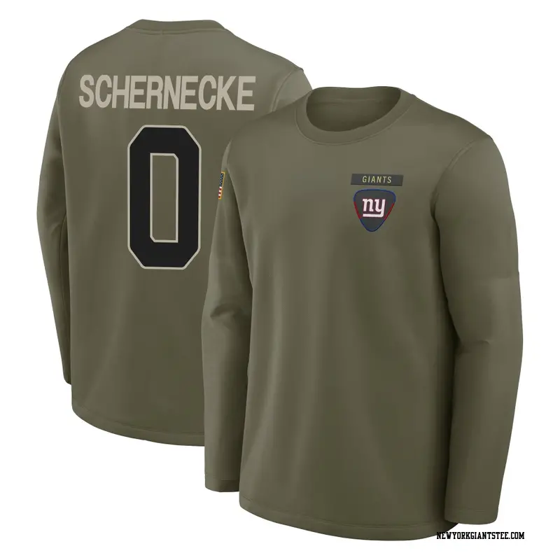 Men's New York Giants ＃0 Ryan Schernecke Olive 2025 Salute to Service Sideline Coaches Long Sleeve T-Shirt