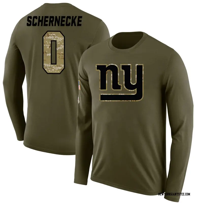 Men's New York Giants ＃0 Ryan Schernecke Olive Salute to Service Sideline Long Sleeve T-Shirt