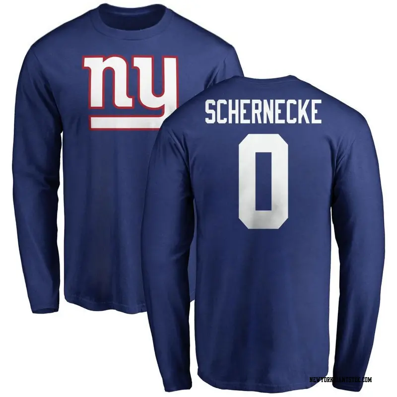 Men's New York Giants ＃0 Ryan Schernecke Royal Name & Number Logo Long Sleeve T-Shirt