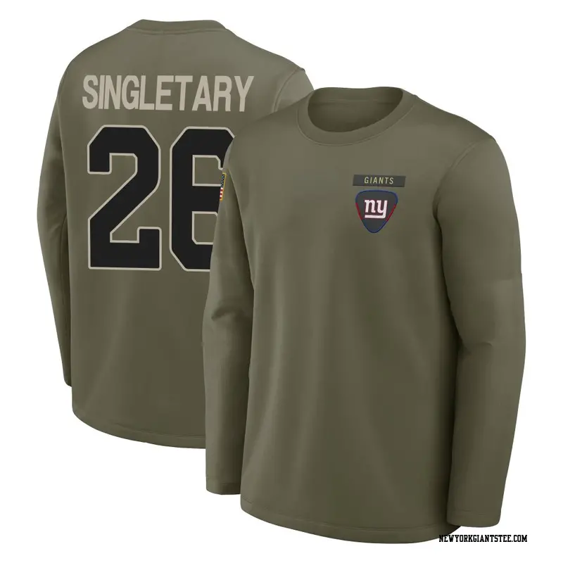 Men's New York Giants ＃26 Devin Singletary Olive 2025 Salute to Service Sideline Coaches Long Sleeve T-Shirt