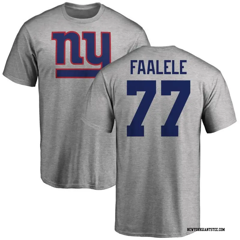 Men's New York Giants ＃77 Daniel Faalele Ash Name & Number Logo T-Shirt