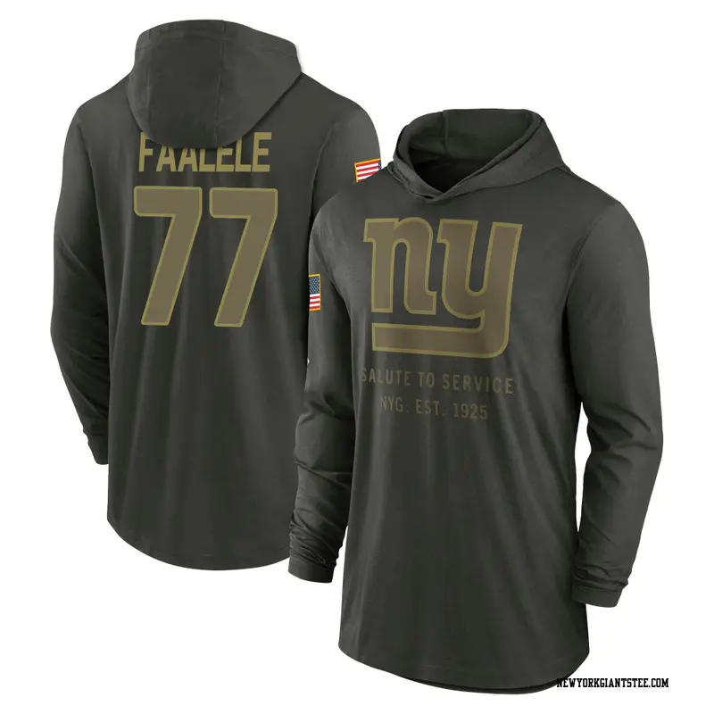Men's New York Giants ＃77 Daniel Faalele Forest/Green 2025 Salute to Service Sideline Lightweight Hooded Pullover Long Sleeve T-