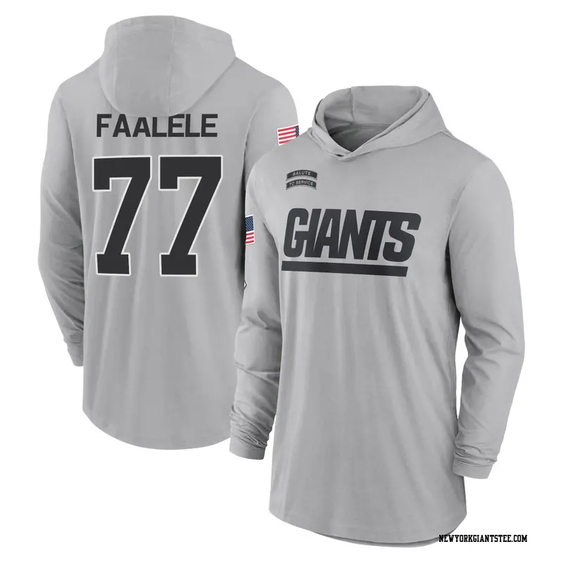 Men's New York Giants ＃77 Daniel Faalele Gray 2024 Salute to Service Lightweight Performance Long Sleeve Hooded T-Shirt