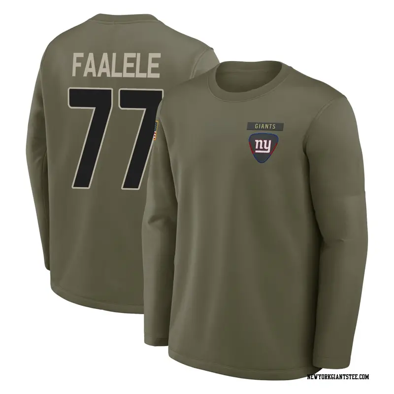 Men's New York Giants ＃77 Daniel Faalele Olive 2025 Salute to Service Sideline Coaches Long Sleeve T-Shirt