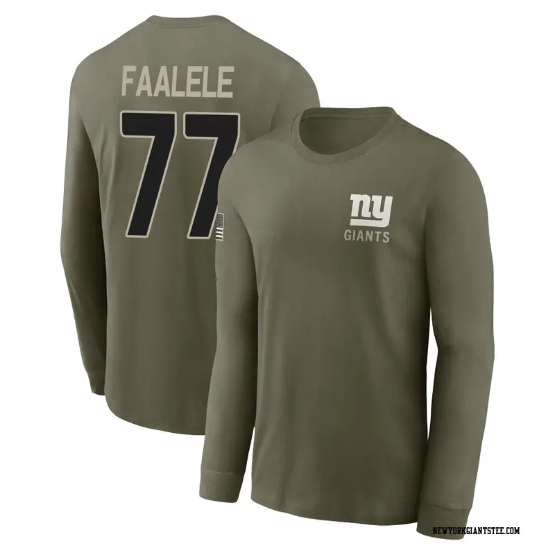 Men's New York Giants ＃77 Daniel Faalele Olive 2025 Salute to Service Sideline Long Sleeve T-Shirt