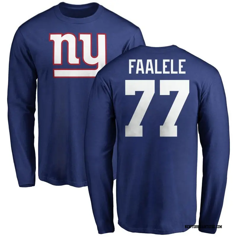 Men's New York Giants ＃77 Daniel Faalele Royal Name & Number Logo Long Sleeve T-Shirt