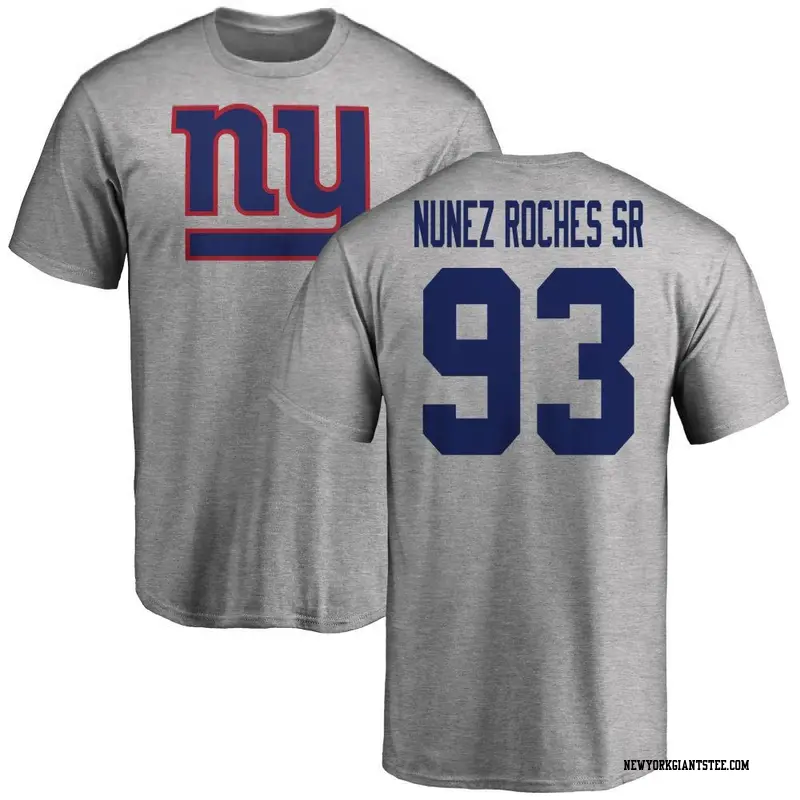 Men's New York Giants ＃93 Rakeem Nunez-Roches Sr. Ash Name & Number Logo T-Shirt