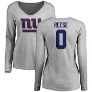 Women's New York Giants ＃0 Arvell Reese Ash Name & Number Logo Slim Fit Long Sleeve T-Shirt