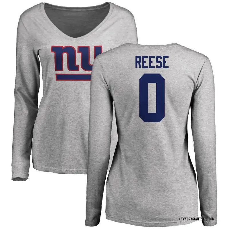 Women's New York Giants ＃0 Arvell Reese Ash Name & Number Logo Slim Fit Long Sleeve T-Shirt