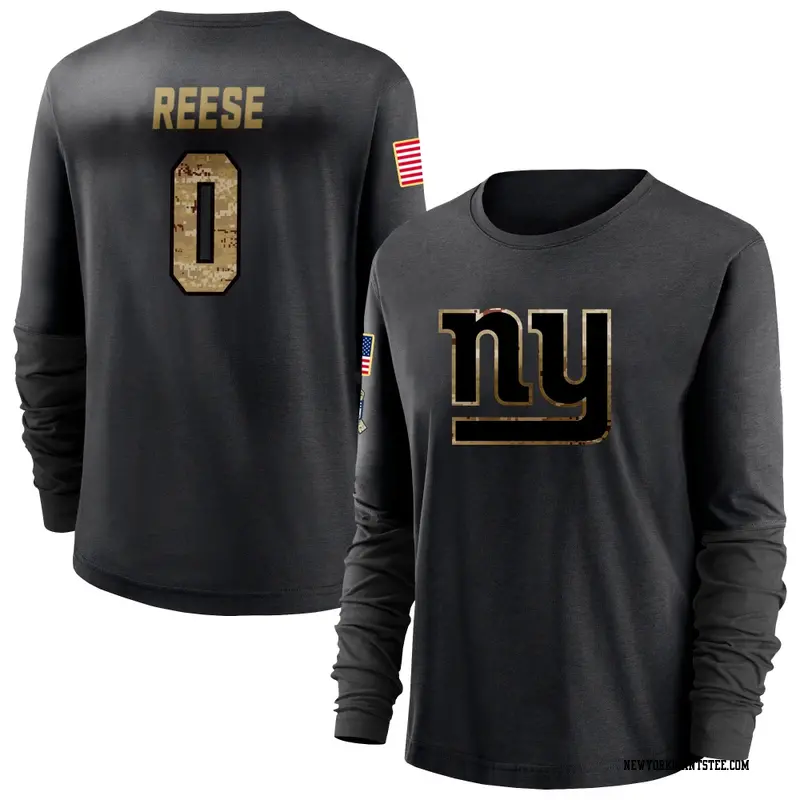 Women's New York Giants ＃0 Arvell Reese Black 2020 Salute To Service Sideline Performance Long Sleeve T-Shirt