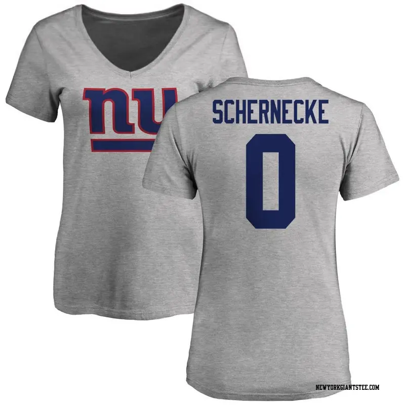 Women's New York Giants ＃0 Ryan Schernecke Ash Name & Number Logo Slim Fit T-Shirt