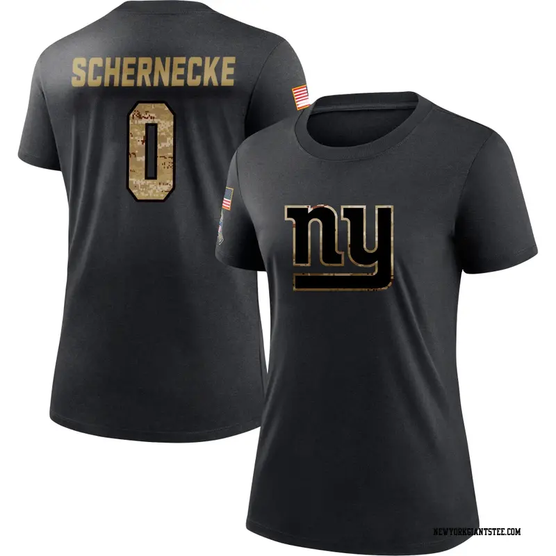 Women's New York Giants ＃0 Ryan Schernecke Black 2020 Salute To Service Performance T-Shirt