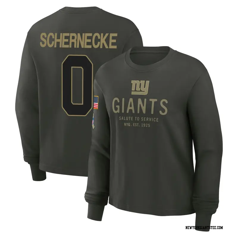 Women's New York Giants ＃0 Ryan Schernecke Dark/Green 2025 Salute to Service Sideline Long Sleeve T-Shirt
