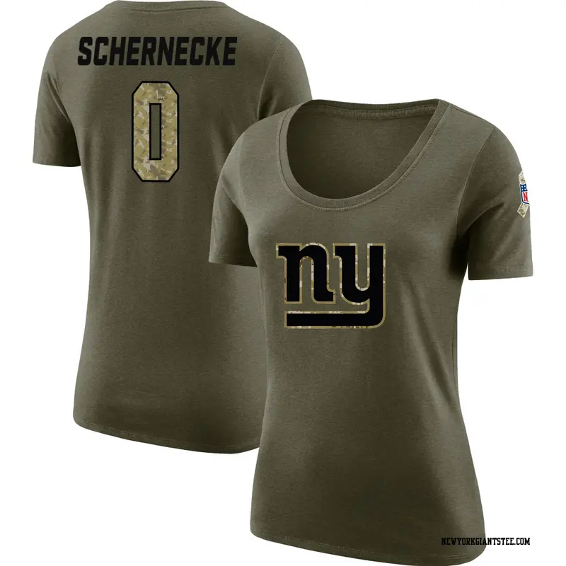 Women's New York Giants ＃0 Ryan Schernecke Olive Salute to Service Scoop Neck T-Shirt