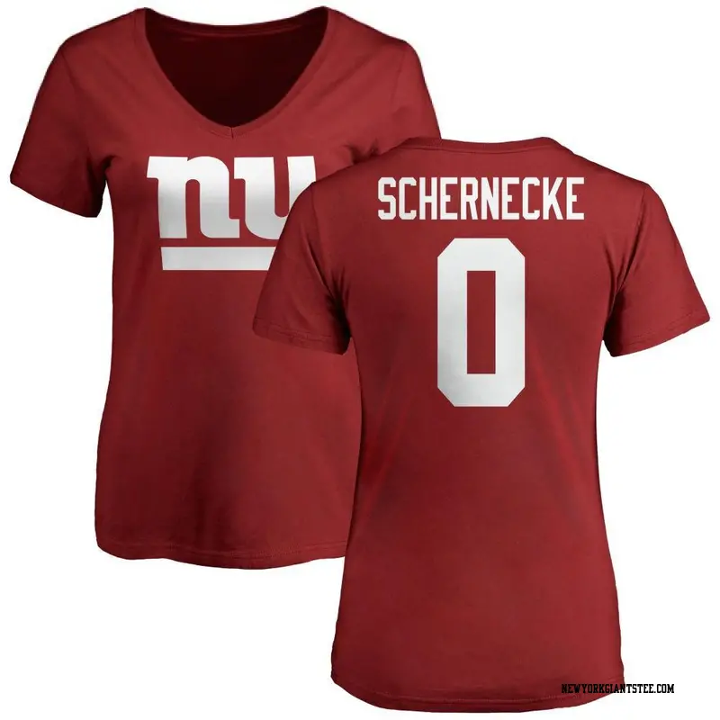 Women's New York Giants ＃0 Ryan Schernecke Red Name & Number Logo Slim Fit T-Shirt