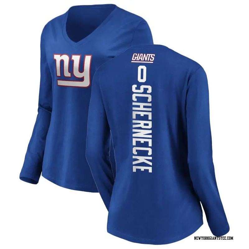 Women's New York Giants ＃0 Ryan Schernecke Royal Backer Slim Fit Long Sleeve T-Shirt