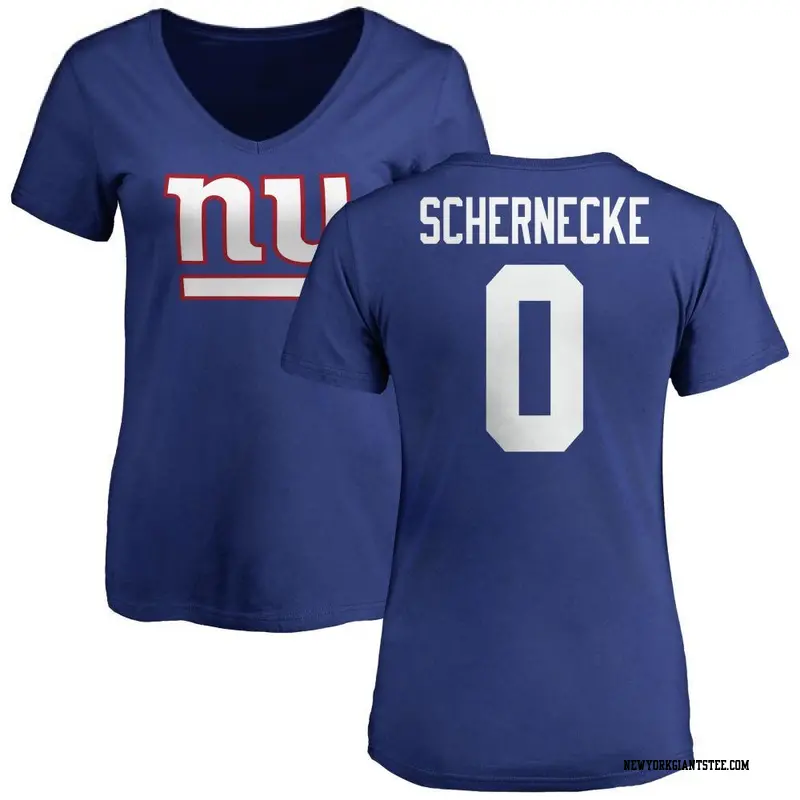 Women's New York Giants ＃0 Ryan Schernecke Royal Name & Number Logo Slim Fit T-Shirt