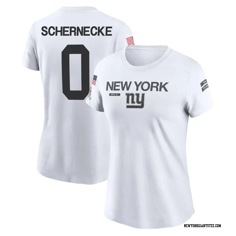 Women's New York Giants ＃0 Ryan Schernecke White 2024 Salute to Service Performance T-Shirt