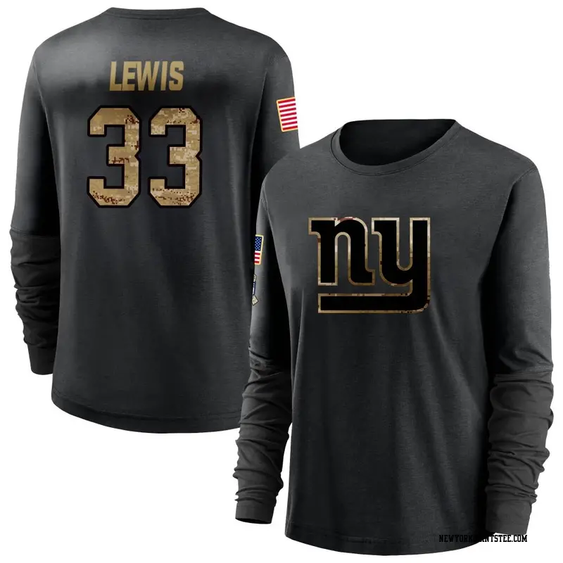 Women's New York Giants ＃33 Dion Lewis Black 2020 Salute To Service Sideline Performance Long Sleeve T-Shirt