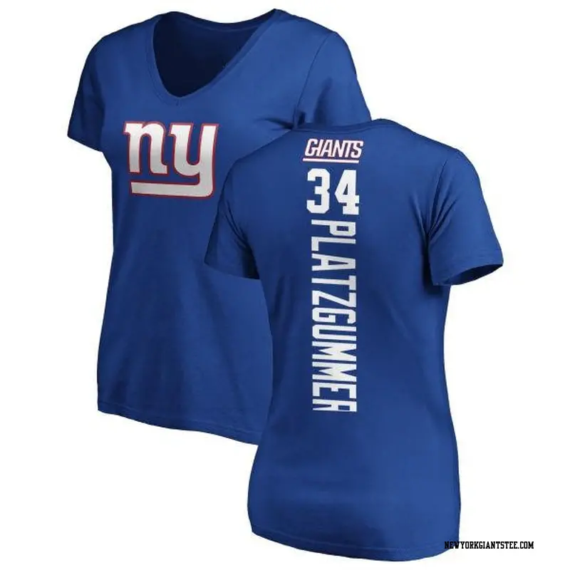 Women's New York Giants ＃34 Sandro Platzgummer Royal Backer Slim Fit T-Shirt
