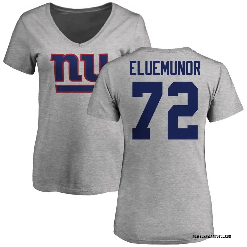 Women's New York Giants ＃72 Jermaine Eluemunor Ash Name & Number Logo Slim Fit T-Shirt