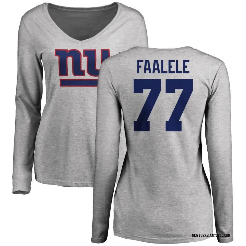 Women's New York Giants ＃77 Daniel Faalele Ash Name & Number Logo Slim Fit Long Sleeve T-Shirt
