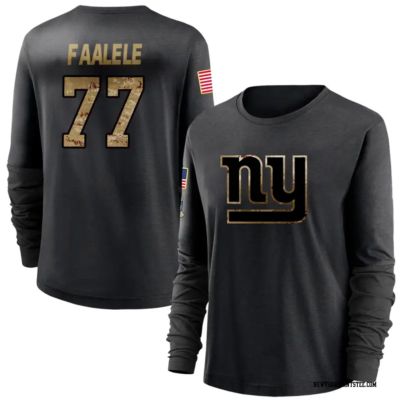 Women's New York Giants ＃77 Daniel Faalele Black 2020 Salute To Service Sideline Performance Long Sleeve T-Shirt