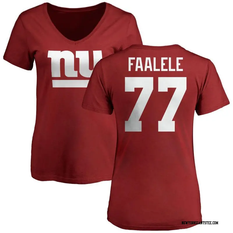 Women's New York Giants ＃77 Daniel Faalele Red Name & Number Logo Slim Fit T-Shirt