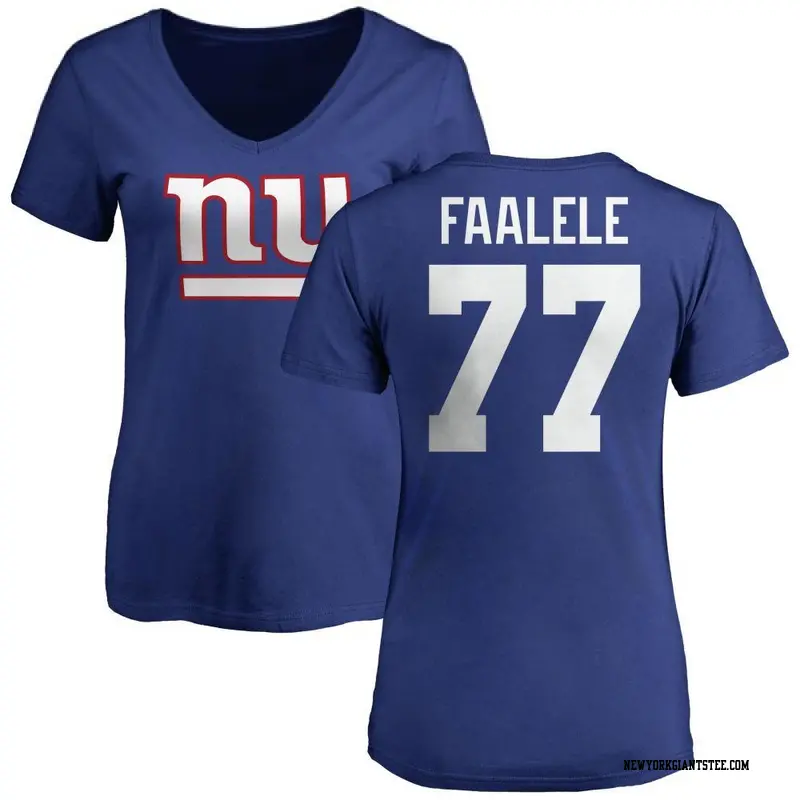 Women's New York Giants ＃77 Daniel Faalele Royal Name & Number Logo Slim Fit T-Shirt
