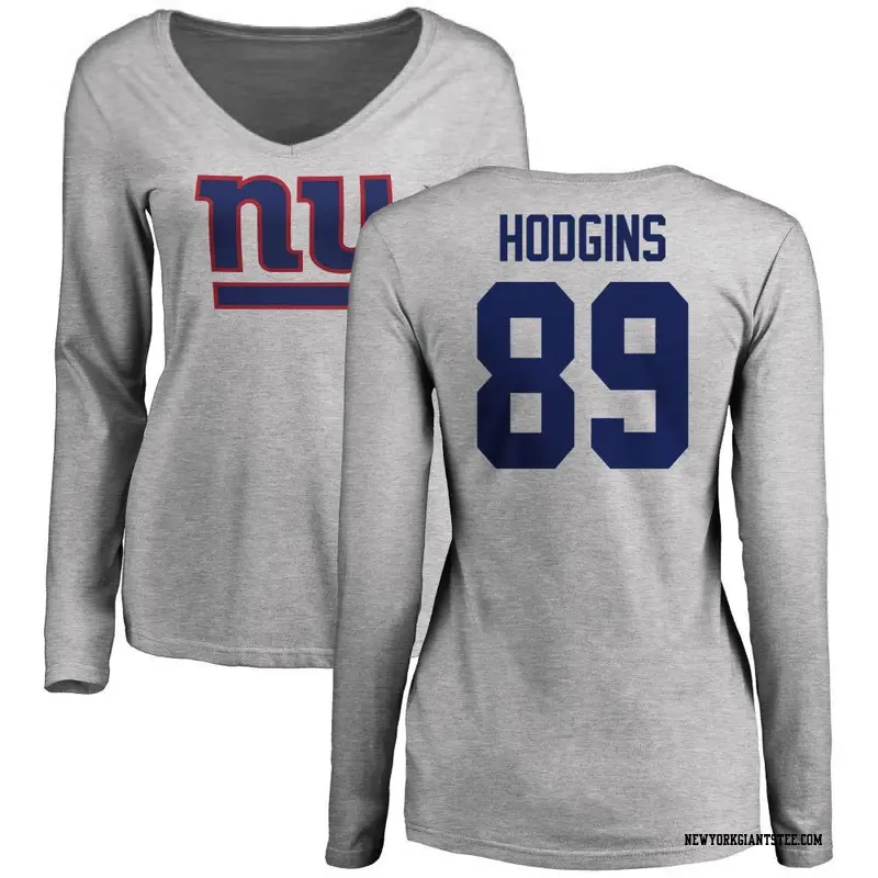 Women's New York Giants ＃89 Isaiah Hodgins Ash Name & Number Logo Slim Fit Long Sleeve T-Shirt