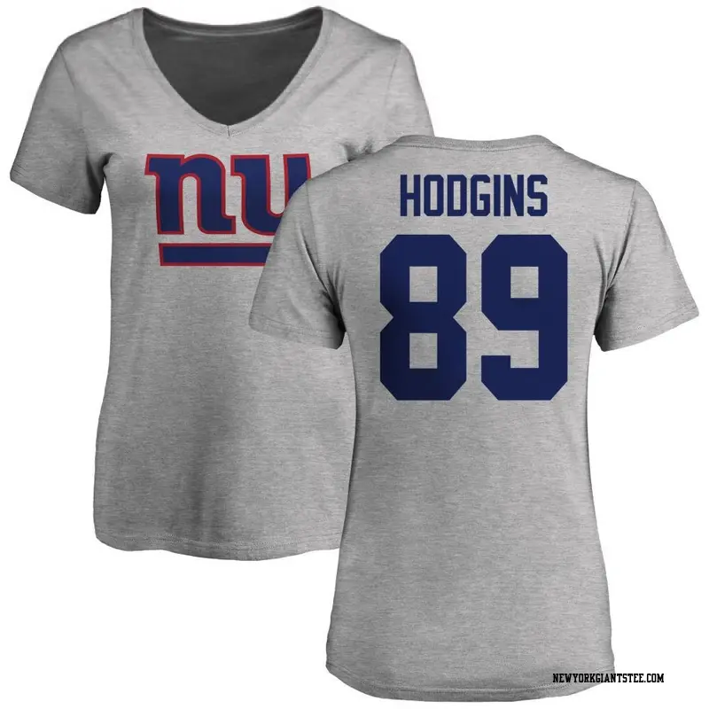 Women's New York Giants ＃89 Isaiah Hodgins Ash Name & Number Logo Slim Fit T-Shirt