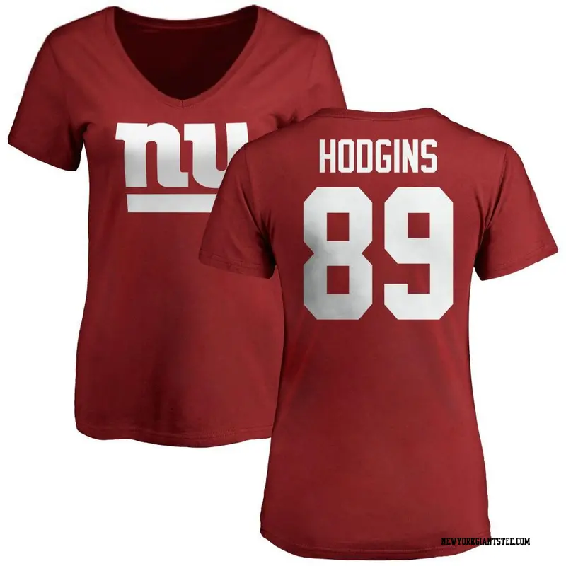 Women's New York Giants ＃89 Isaiah Hodgins Red Name & Number Logo Slim Fit T-Shirt