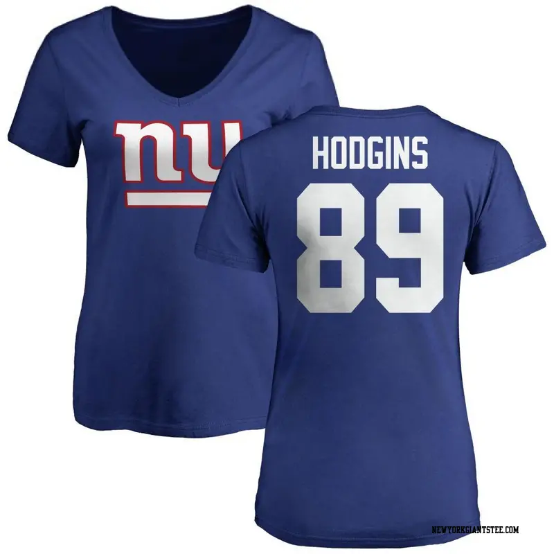 Women's New York Giants ＃89 Isaiah Hodgins Royal Name & Number Logo Slim Fit T-Shirt