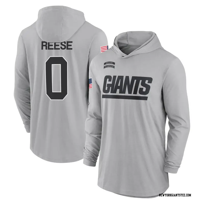 Youth New York Giants ＃0 Arvell Reese Gray 2024 Salute to Service Lightweight Performance Long Sleeve Hooded T-Shirt