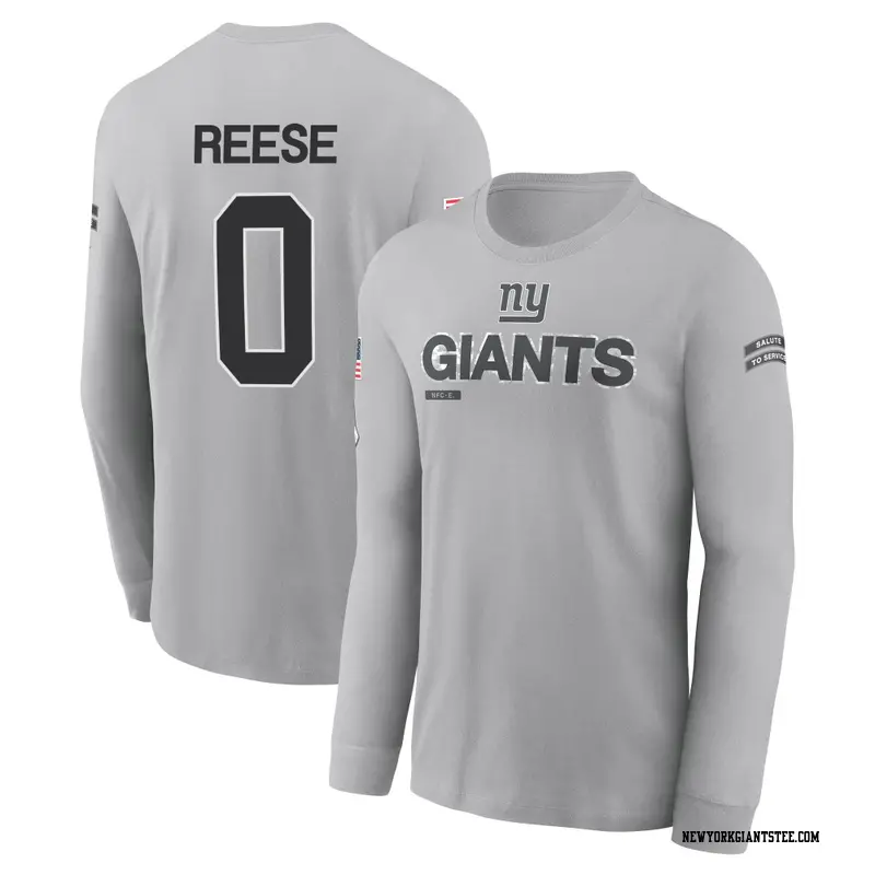 Youth New York Giants ＃0 Arvell Reese Gray 2024 Salute to Service Long Sleeve T-Shirt