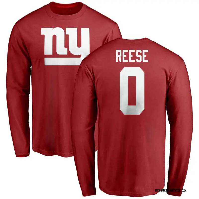 Youth New York Giants ＃0 Arvell Reese Red Name & Number Logo Long Sleeve T-Shirt