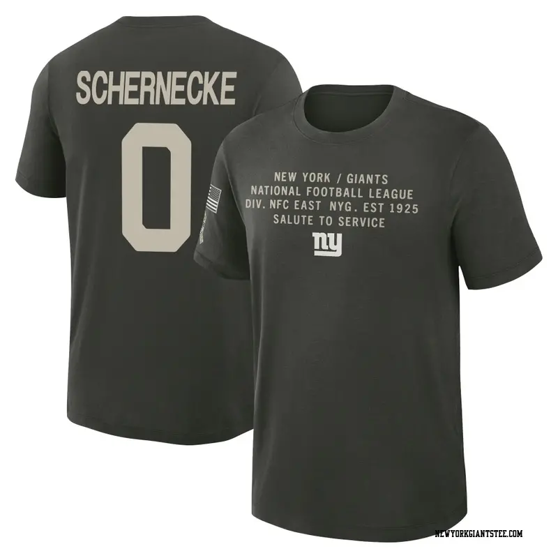 Youth New York Giants ＃0 Ryan Schernecke Dark/Green 2025 Salute to Service Sideline Slub T-Shirt