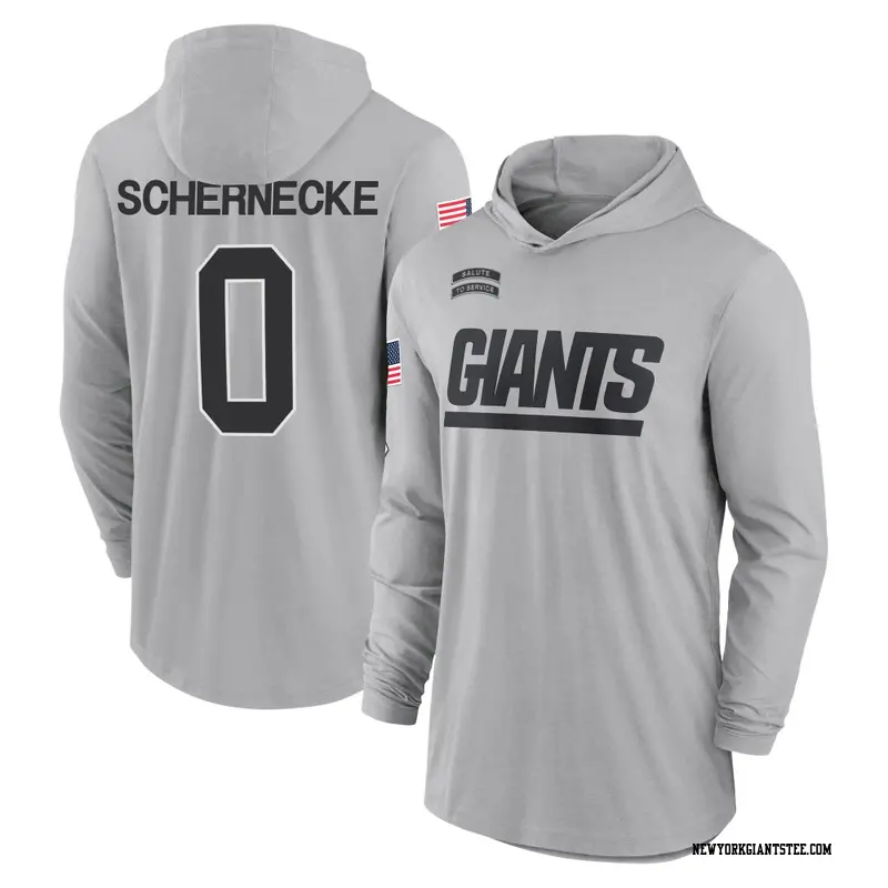 Youth New York Giants ＃0 Ryan Schernecke Gray 2024 Salute to Service Lightweight Performance Long Sleeve Hooded T-Shirt