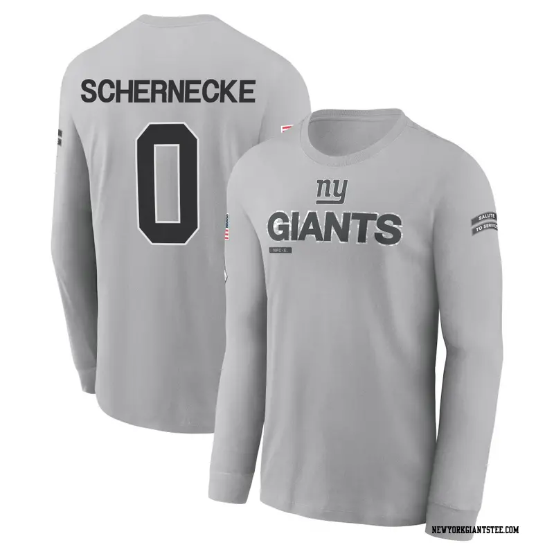 Youth New York Giants ＃0 Ryan Schernecke Gray 2024 Salute to Service Long Sleeve T-Shirt
