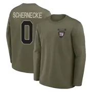 Youth New York Giants ＃0 Ryan Schernecke Olive 2025 Salute to Service Sideline Coaches Long Sleeve T-Shirt