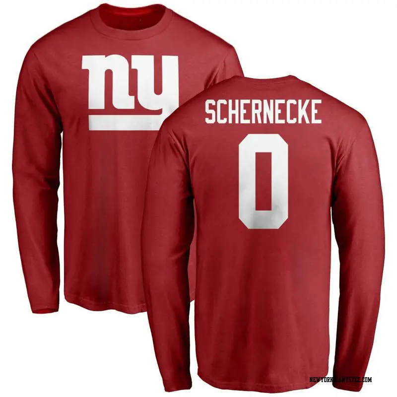 Youth New York Giants ＃0 Ryan Schernecke Red Name & Number Logo Long Sleeve T-Shirt