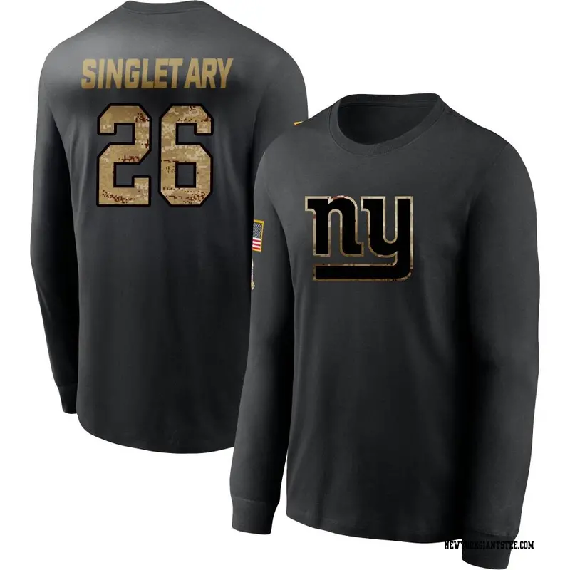 Youth New York Giants ＃26 Devin Singletary Black 2020 Salute To Service Sideline Performance Long Sleeve T-Shirt