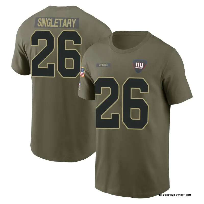 Youth New York Giants ＃26 Devin Singletary Olive 2025 Salute to Service Name & Number T-Shirt