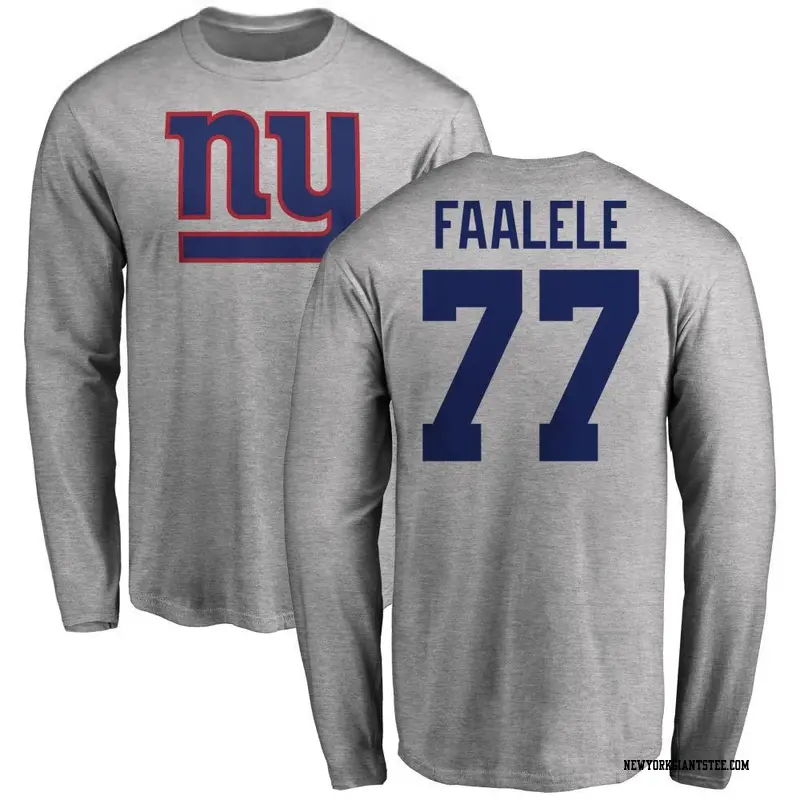 Youth New York Giants ＃77 Daniel Faalele Ash Name & Number Logo Long Sleeve T-Shirt